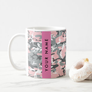 Taza De Café Camuflaje rosa y gris Tu nombre Personaliza