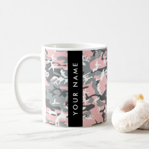 Taza De Café Camuflaje rosa y gris Tu nombre Personaliza