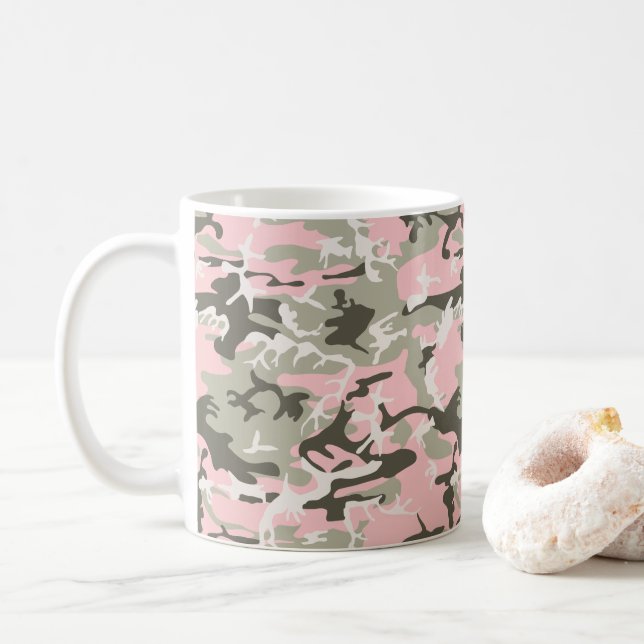 Taza De Café Camuflaje rosa y verde, militar, militar (Con donut)