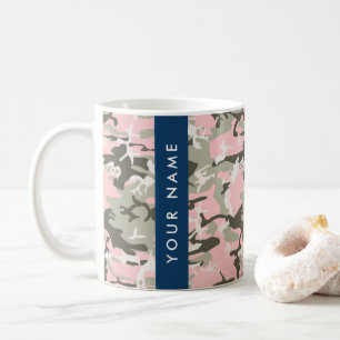 Taza De Café Camuflaje rosa y verde Personaliza tu nombre
