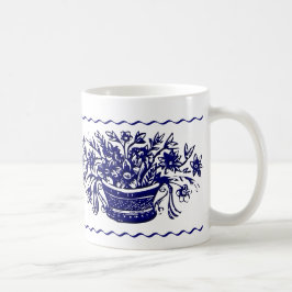 Taza De Café Canasta azul de flores rusas blancas y barranco fr