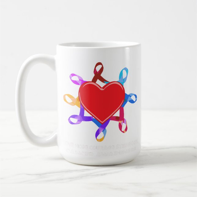 Taza De Café Cancer Awareness Heart Ribbon | Love Hope Courage  (Izquierda)
