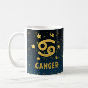 Taza De Café Cáncer Zodiac Azul y Oro Astrología Mug