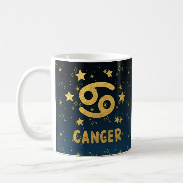 Taza De Café Cáncer Zodiac Azul y Oro Astrología Mug (Izquierda)
