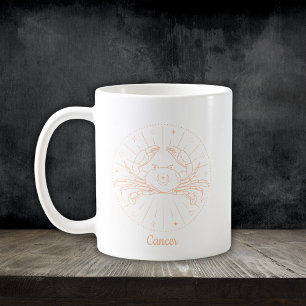 Taza De Café Cáncer Zodiac Línea Arte Blanco Melocotón