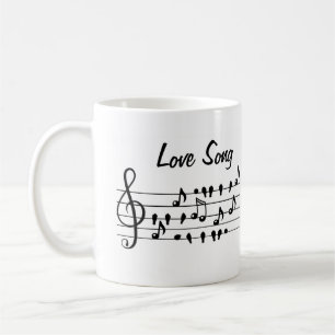 Taza De Café Canción de Amor Notas de Pájaro Arte Negro Blanco