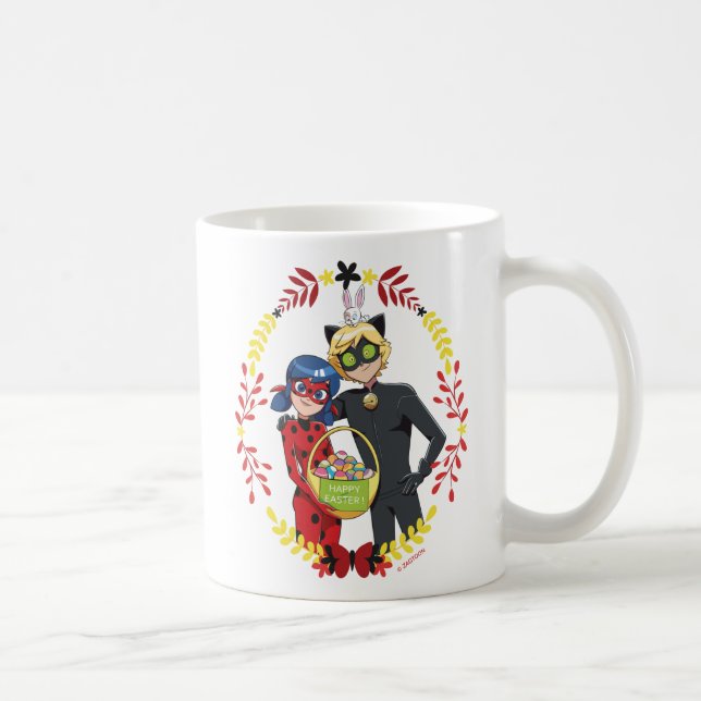 Taza De Café Canción de Pascua de Gato Noir y Ladybug (Derecha)