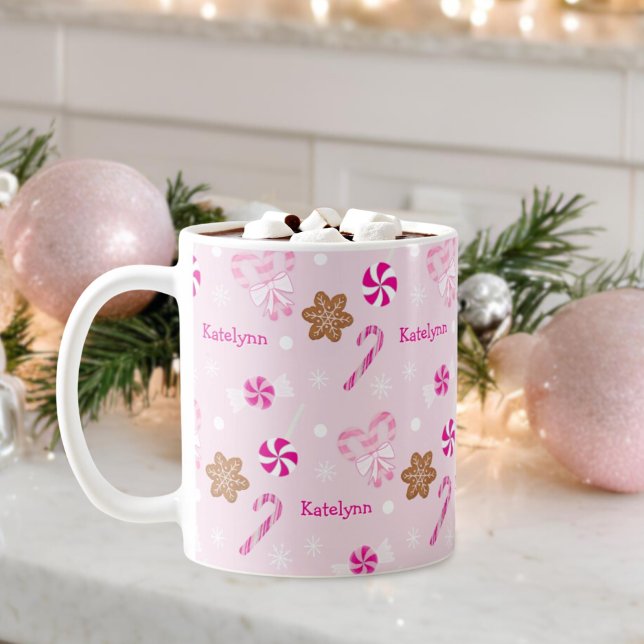 Taza De Café Candy Cane Gingerbread de menta Rosa (Subido por el creador)