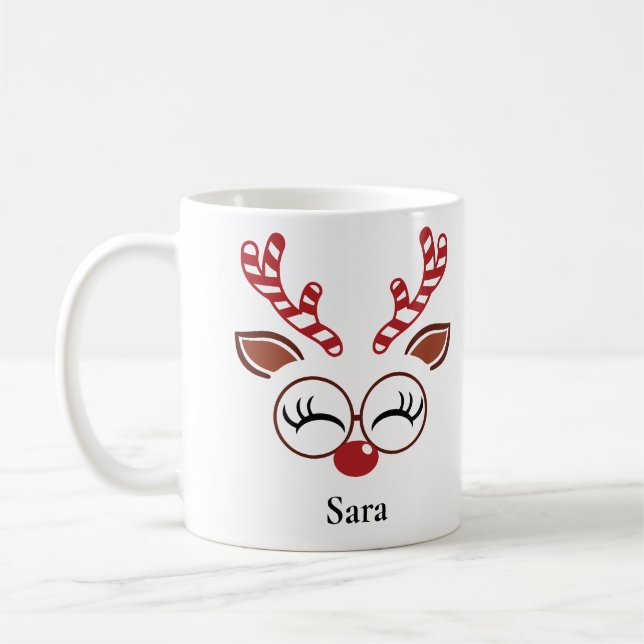 Taza De Café Candy Cane Glasses Navidades de reno Mug (Izquierda)