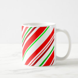 Taza De Café Candy Cane Stripes Diagonal Verde Rojo Blanco