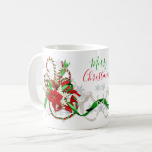 Taza De Café Candy Canes Poinsettia Snowflakes Feliz Navidad