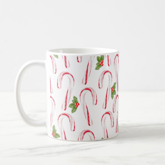 Taza De Café Candy Canes y Holly Coffee Mug (Izquierda)