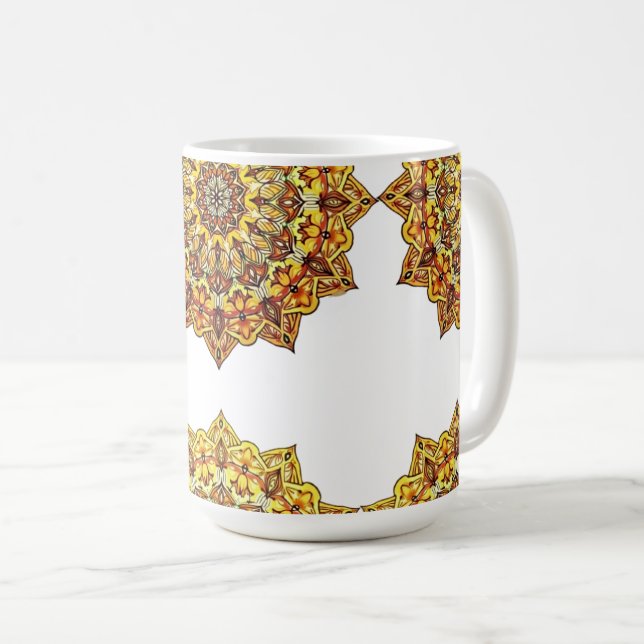 TAZA DE CAFÉ CANECA BRANCA CLÁSSICA - MANDALA TOM/OURO (Anverso derecho)