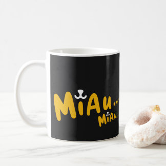 Taza De Café Caneca com Estampa de Gato - Preto e Amarelo