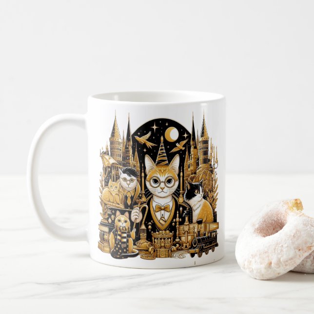 Taza De Café Caneca Gatos Hogwarts (Con donut)