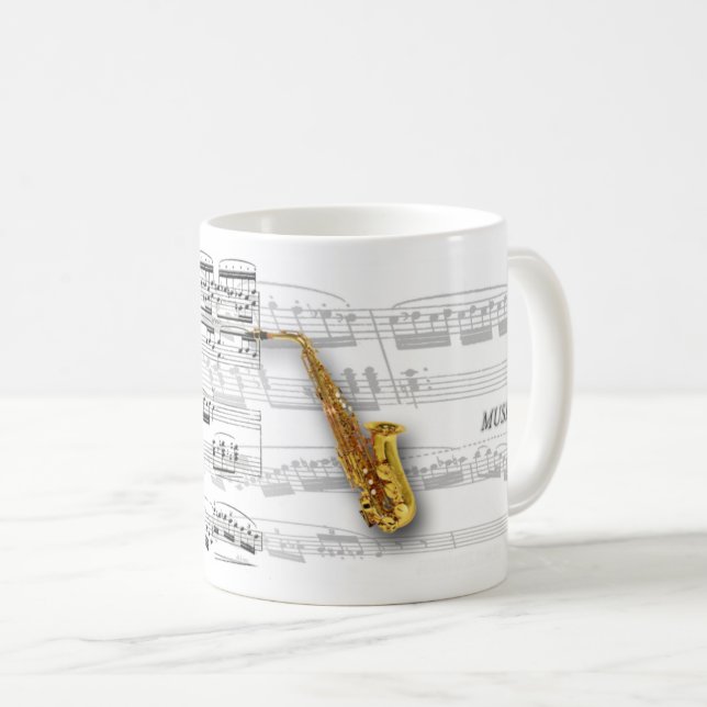 Taza De Café Caneca partitura e saxofone (Anverso derecho)