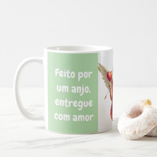 Taza De Café caneca personalizada anjo cupido com coração  (Con donut)