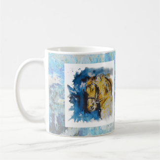 Taza De Café Caneca pintura "Cavalo" com fundo em manchas azuis
