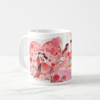 Taza De Café Caneca Romântica I Love You – Casal e Rosas