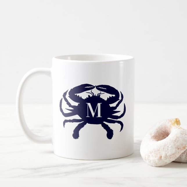 Taza De Café Cangrejo azul oscuro monogramado (Con donut)