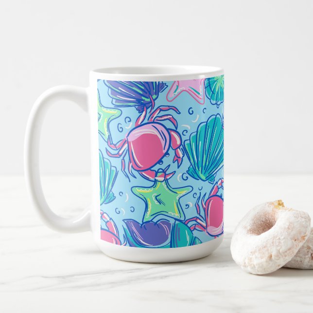 Taza De Café Cangrejo de la concha de Preppy Beach (Con donut)