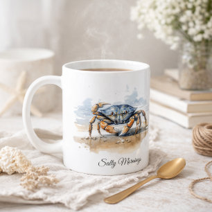 Taza De Café Cangrejo de Playa Acuarela, personalizado