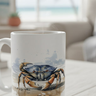Taza De Café Cangrejo de Playa en Acuarela