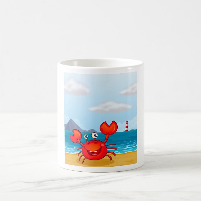 Taza De Café Cangrejo Feliz En Una Playa (Subido por el creador)