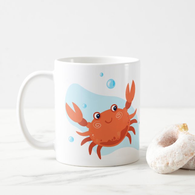 Taza De Café Cangrejo lindo. Mundo submarino. ​ de vida marina (Con donut)