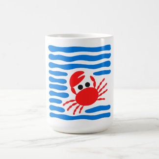 Taza De Café Cangrejo Rojo Adorable y Olas Azules Costeras
