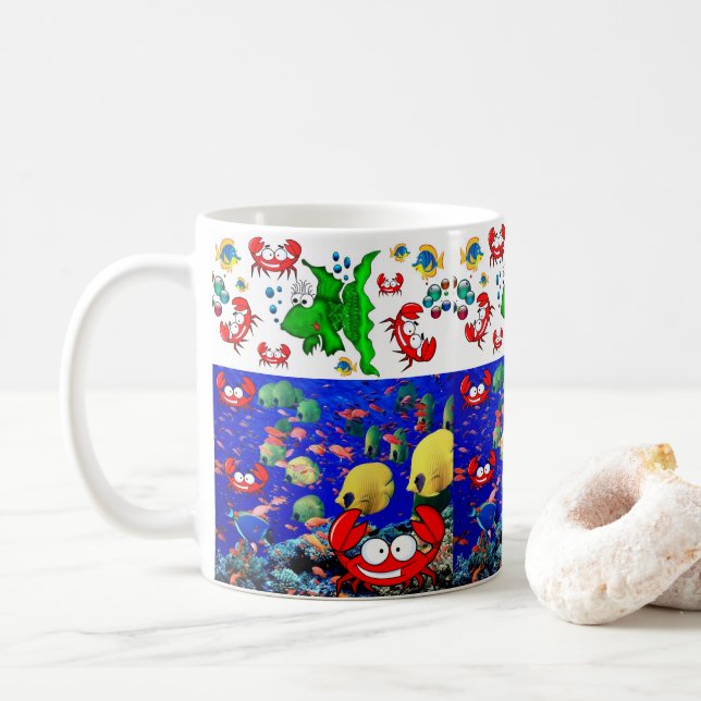 Taza De Café Cangrejos de pescado Ocean Beach Mug (Con donut)