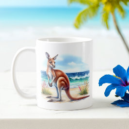 Taza De Café Canguro acuático de verano en la playa