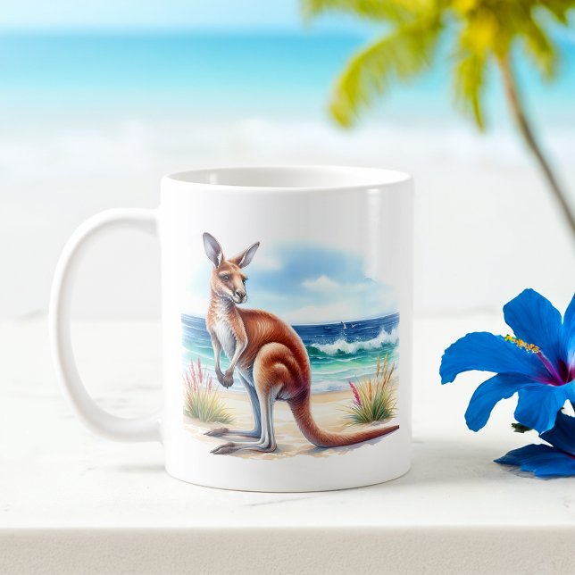 Taza De Café Canguro acuático de verano en la playa (Subido por el creador)