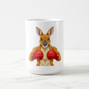 Taza De Café Canguro animado con guantes de boxeo rojos