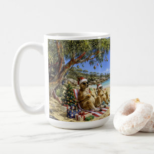 Taza De Café Canguro de Navidad en picnic de playa Feliz Navida