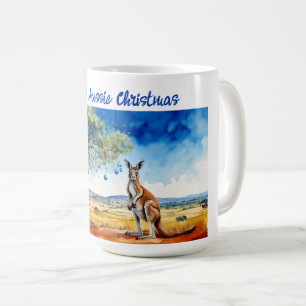 Taza De Café Canguro debajo de eucalipto con adornos navideños