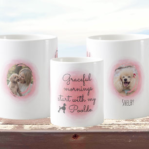 Taza De Café Caniche Rosa Pastel Acuarela Foto y Nombre Persona