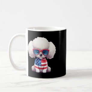Taza De Café Caniche Toy Con Bandera Patriótica Estadounidense