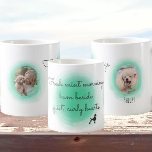 Taza De Café Caniche Verde Menta Acuarela - Foto y Nombre Perso