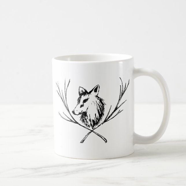 Taza De Café Canina con ramas en blanco y negro (Derecha)
