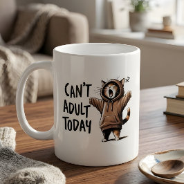 Taza De Café "Can't Adult Today" Funny Sleepy Cat in Hoodie Mug