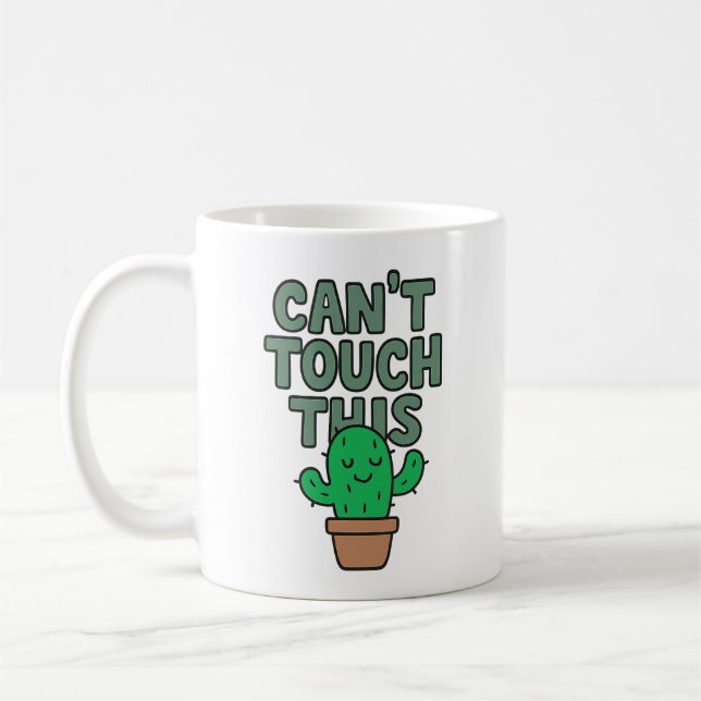 Taza De Café Can't Touch This Funny Cute Cactus Mascot Cartoon (Izquierda)