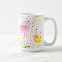 Cantando aves con notas musicales Mug personalizad