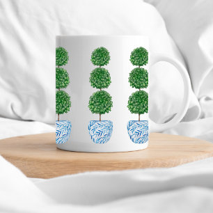 Taza De Café Canto de color azul jarrón perrito topiano clásico