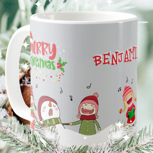 Taza De Café Canto Niños Snowman Feliz Navidad