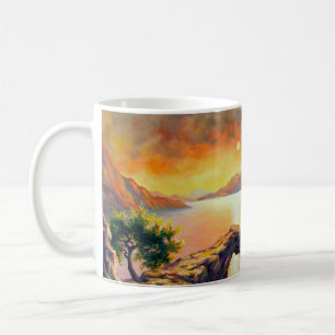 Taza De Café Capa marina con erupción del volcán, aceite sobre