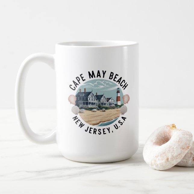 Taza De Café Cape May Beach Retrato Retro (Con donut)