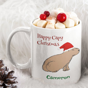 Taza De Café Capibara Animal Santa Hat Navidades