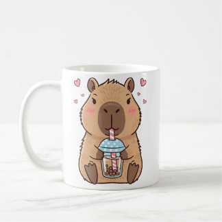 Taza De Café Capibara Cute Sipping Boba Tea Chill Vibes Art