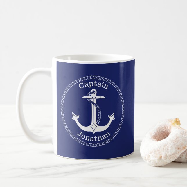 Taza De Café Capitán de ancla náutica personalizado (Con donut)